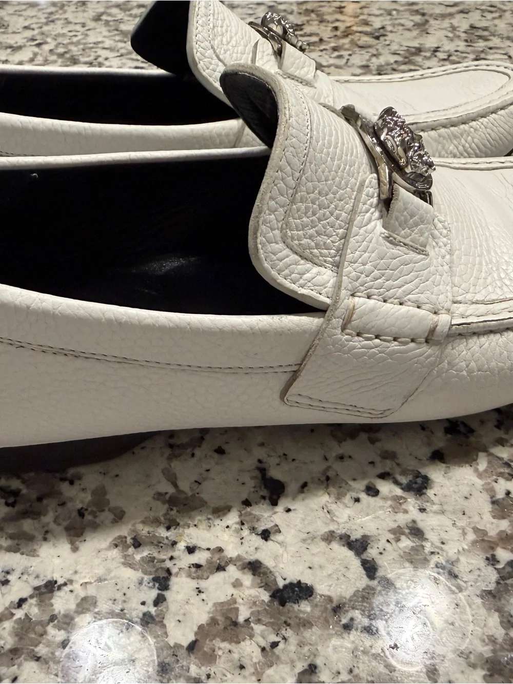 Versace Medusa White Pebbled Leather Slip-On Loafers Men’s US 10.5 EU 43.5